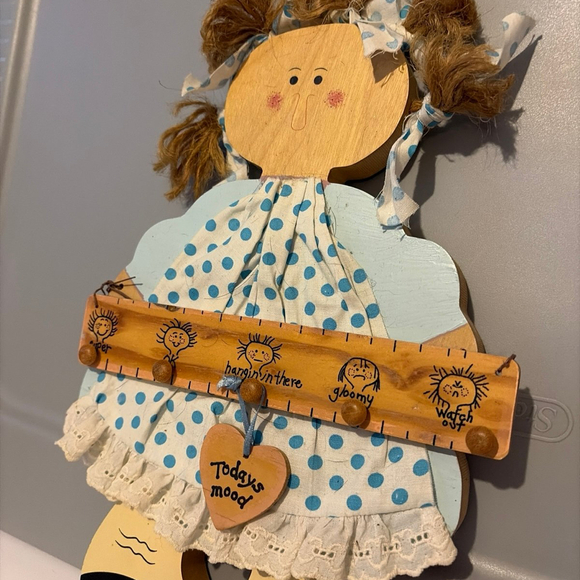 Vintage Wall Hanging Wooden Mood for the Day Girl Rag Doll - Picture 3 of 4